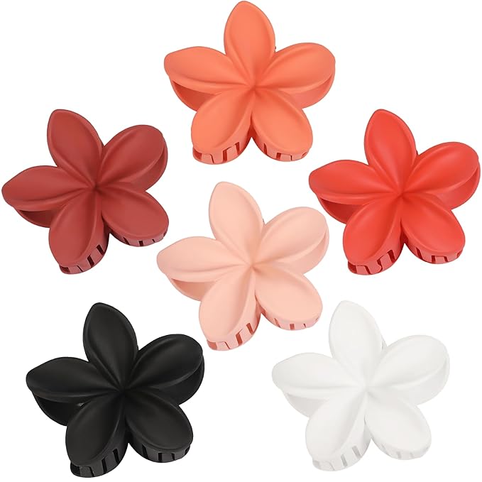 Sisiaipu Flower Hair Clips for Women 6 Pcs Hawaiian Large Claw Clips Plumeria Medium Hair Claw Clips for Thick Thin Hair Hibiscus Tropical Beach Hair Accessories for Women Girls and Girls (Orange)