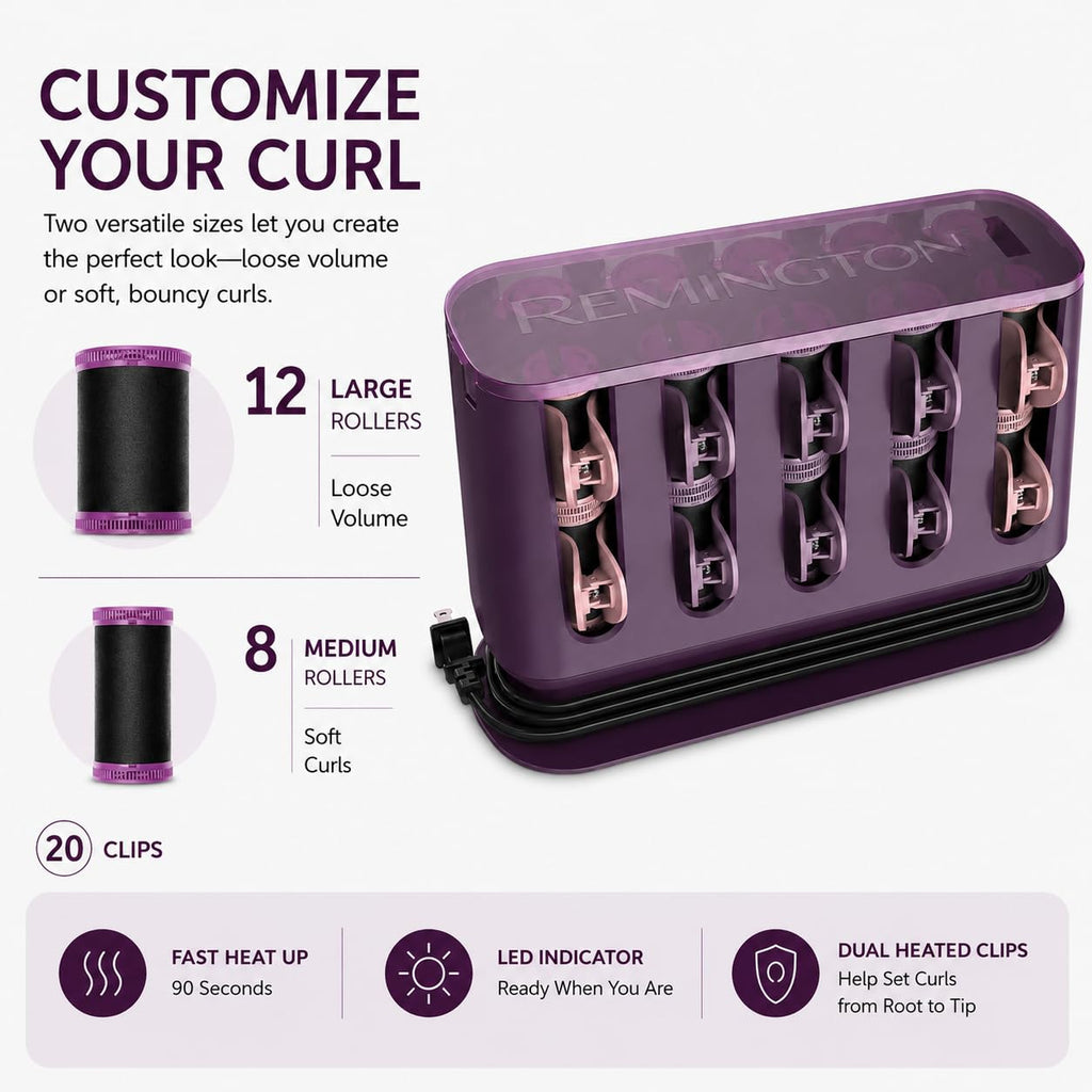 Remington Thermaluxe Hot Rollers, Hair Setter Curlers, 20-Piece Set