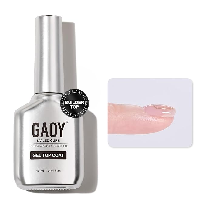 GAOY Builder Top Coat Gel, 16ml No Wipe Clear Rubber Top Coat for Gel Nail Polish, High Gloss Varnish for Long Lasting UV Light Cure Nail Art DIY