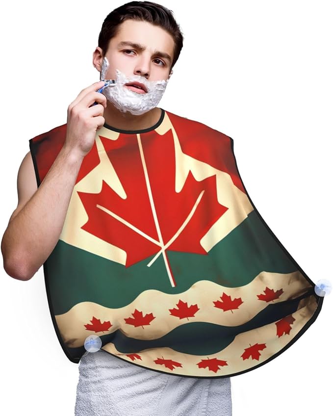 NOUZU Retro Canada Flag Print Beard Bib Apron For Men, Beard Hair Catcher For Men Shaving Trimming,Beard Cape Cloth