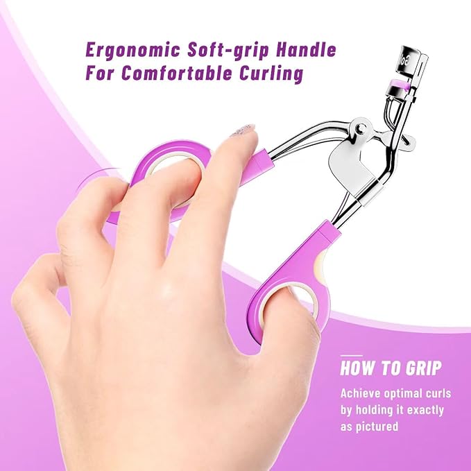 Eye Lash Curler with 6 Boxed Replacement Pads, Goldenrich Eyelash Curlers Painless Perfect Curl, Nice and Easy to Identify, Valentine's Day for Her, Teenagers, Beauty Enthusiasts-Silver Purple Pink