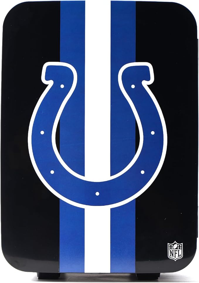 Ukonic NFL Indianapolis Colts 15-Can Mini Fridge 10L – AC/DC Powered, Official Team Colors & Logo, Portable Cooler for Tailgates, Home, Office, or Car