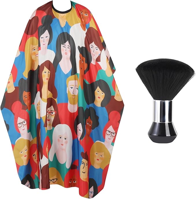 Professional Hair Cutting Cape with Neck Duster Brush, Waterproof Salon Barber Cape with Snaps, Barber Accessories (Men and Women)