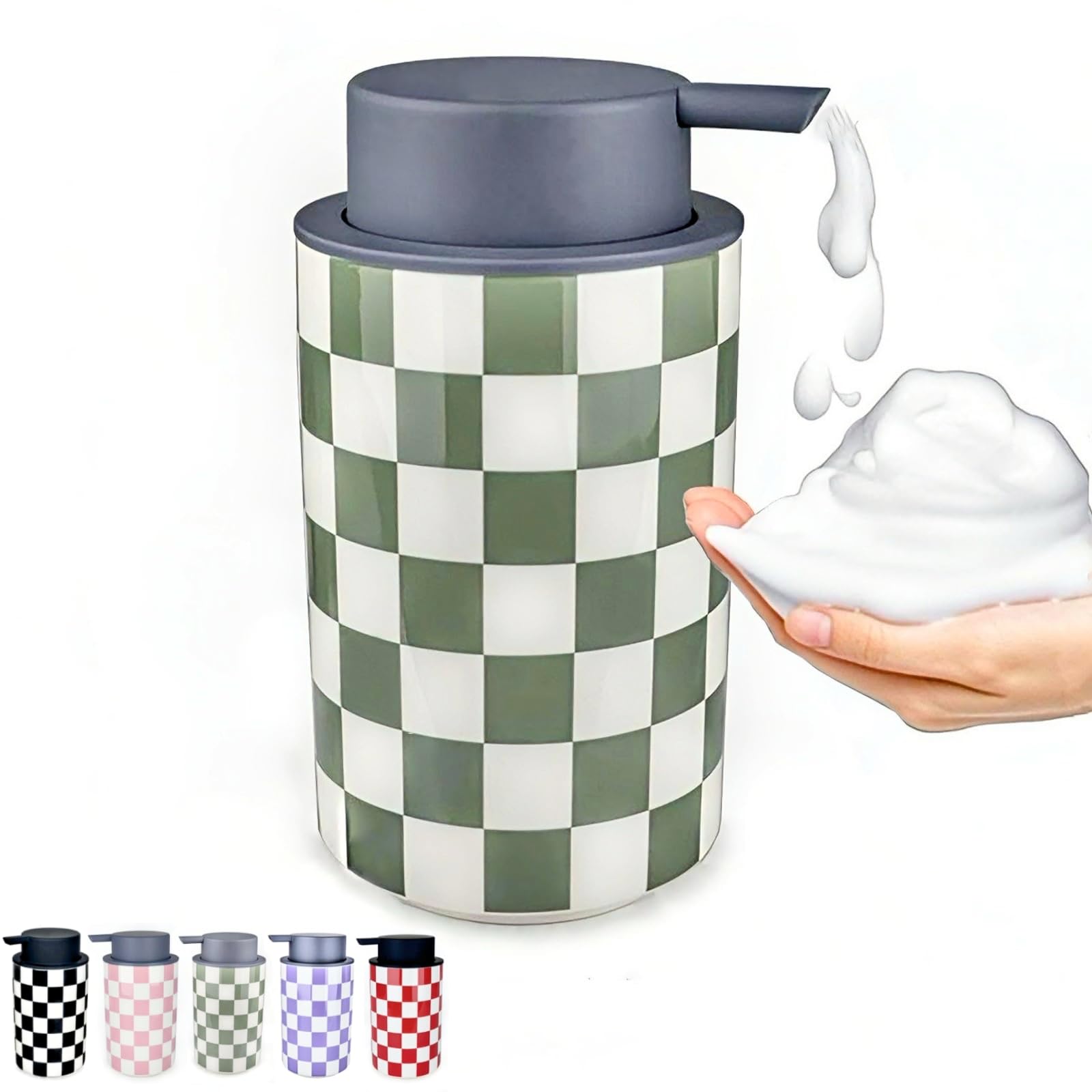Foaming Soap Dispenser, Green Foam Hand Soap Dispenser for Bathroom/Kitchen Countertop, Ceramic Cute Modern Foamy Soap Bottle for Guest Bathrooms- Sage Green Bath Decor