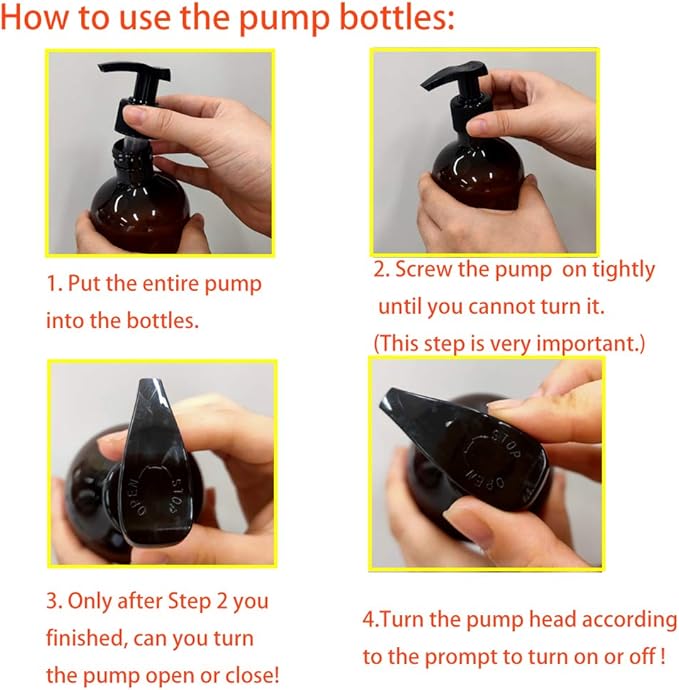 zmybcpack 4 Pack 16 OZ Amber Plastic Pump Lotion Bottles Dispenser