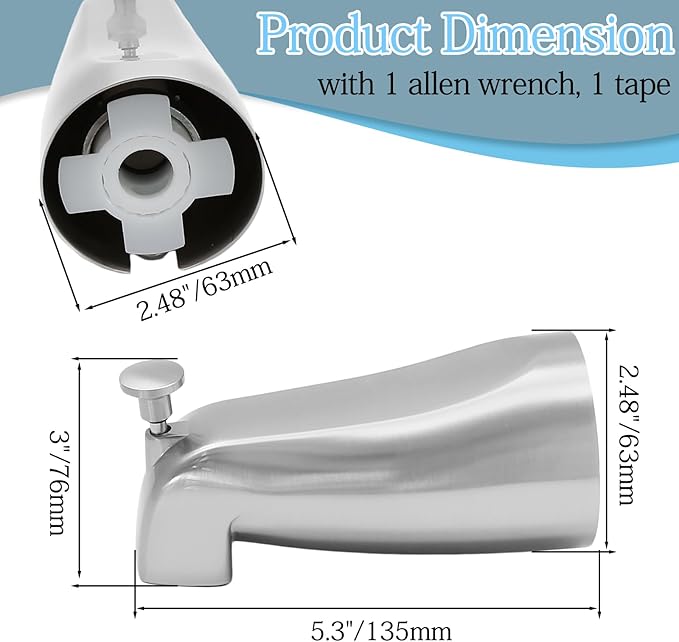 Luomorgo 1 Pc Bath Tub Spout with Diverter, Chrome Tub Spout Universal Fits 1/2" Copper Water Pipe, Bathroom Shower Bathtub Faucet Spout with Hex Wrench, Thread Tape