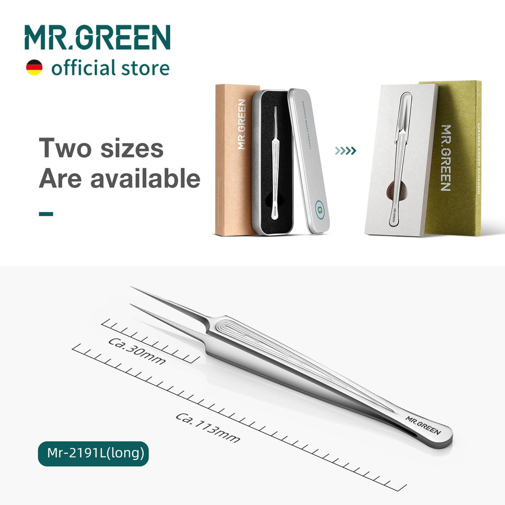 MR.GREEN Ingrown Hair Tweezers Needle Nose Pointed Tips Tweezers For Eyebrows Splinters Blackhead Removal Acne Clip Extractor (Long)