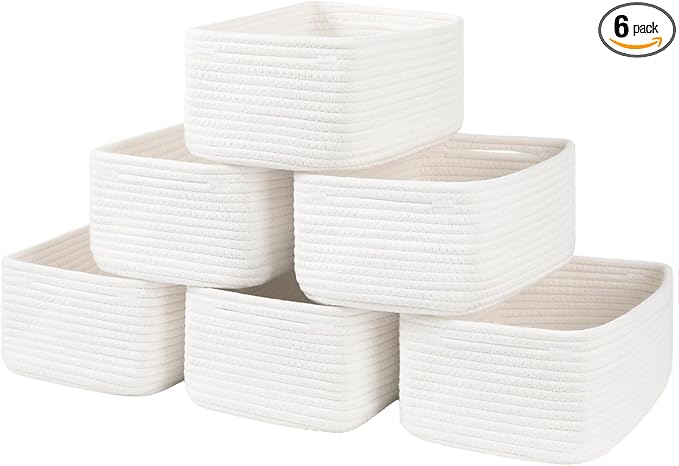 OIASKET 6 Pack Storage Baskets for Shelves, Small Baskets for Shelves, Cute Decorative Storage Bins, Organizer Basket for Gifts Empty, 11.8''Lx7.8''Wx4.7''H-White