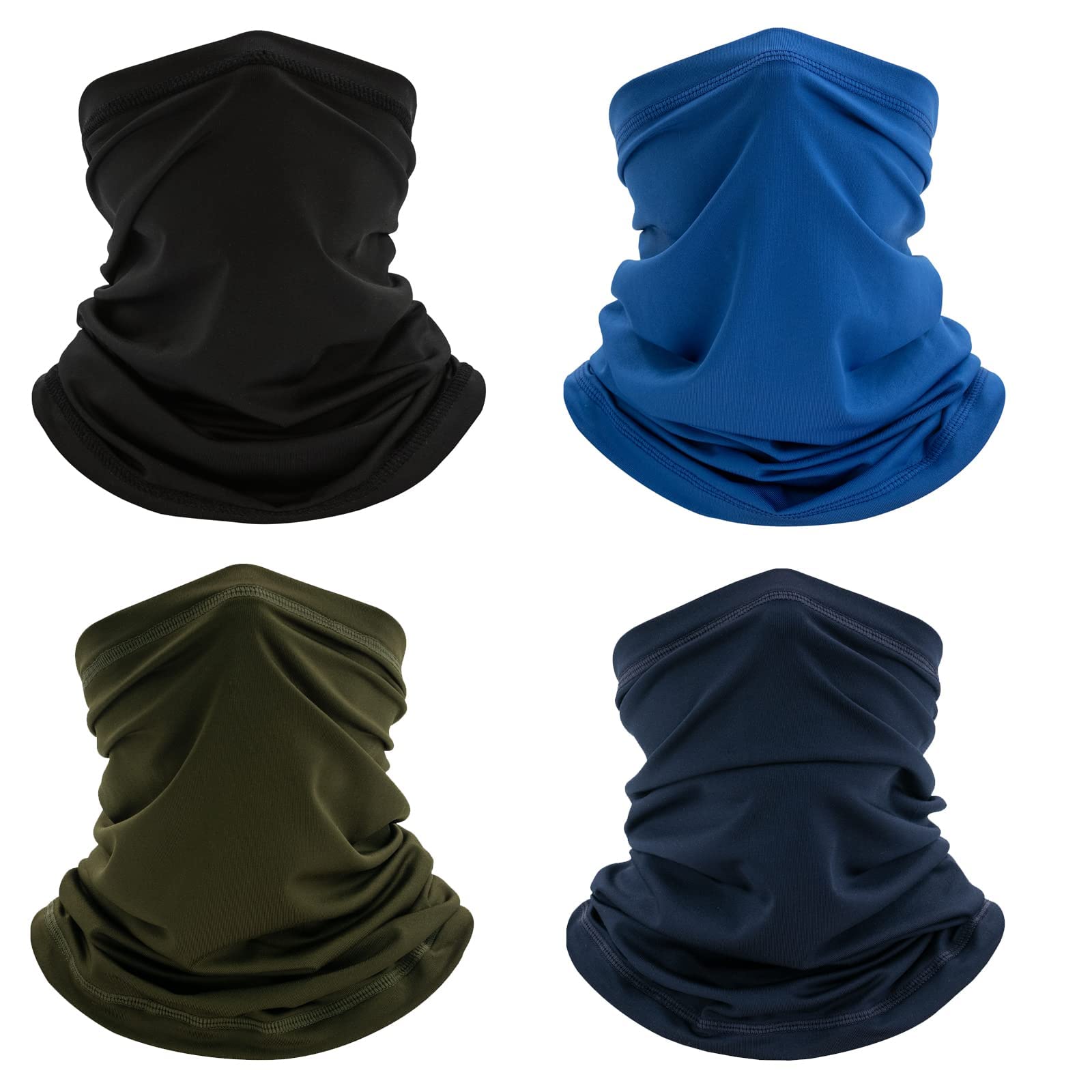 Fivali 4 Pack Neck Gaiter Breathable Bandana Mask for Outdoor Protection,Washable Reusable Cooling Gator Mask Face Scarf Cover Protect from Dust Sun for Men Women Fishing Cycling Running Gaitor, Solid