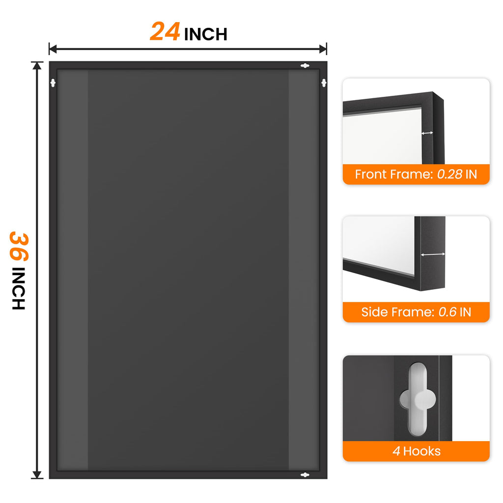 TRAHOME Bathroom Vanity Mirror for Wall, 36" x 24" Metal Framed Rectangular Bathroom Wall Mirror for Over Sink, HD Shatterproof Glass, Hangs Horizontally or Vertically(Black)