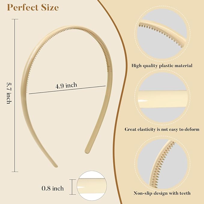 Headbands for Women - Plastic Thin Skinny Headbands - Plain Headband for Girls DIY - Hair Bands Teeth Comb Headband Halloween Comb - Multicolor