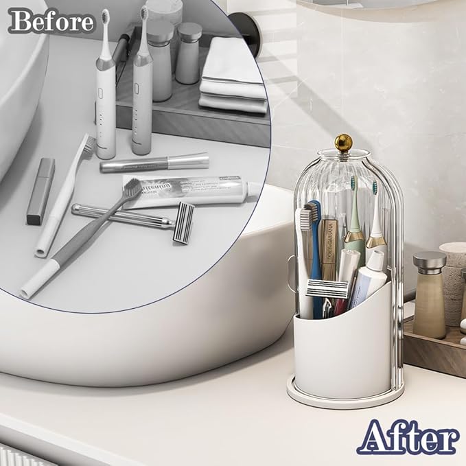 Zufudo Toothbrush and Toothpaste Holders with Cover, Transparent