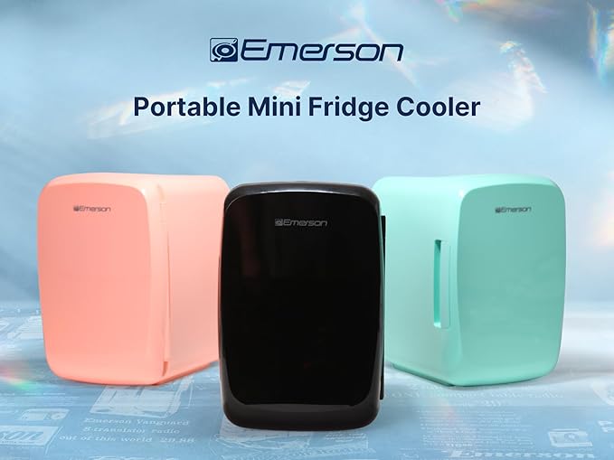 Emerson EFC-5000 Portable Mini Fridge Cooler for 6 Cans, Compact 4L Capacity, Lightweight Design, AC/DC Power Compatibility, and Removable Shelf – Perfect for Home, Office, Dorms, and Travel, Black