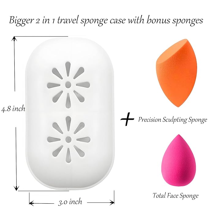 Eatra Large 2 in 1 Makeup Sponge Holder,Travel Make Up Sponges Organizer,Silicone Quick Drying Make Up Sponge Case, With Bonus Blender Sponges,Suitable for Business or Travel (White)