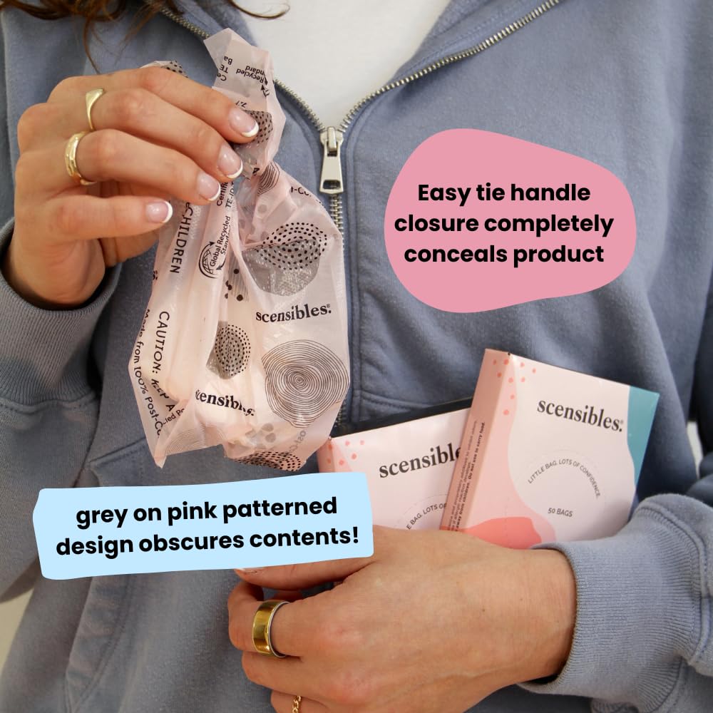Scensibles Personal Care Disposal Bags (50 Count) - For Tampons, Pads, Liners, Condoms & More - Discreet, Hygienic & Odor-Reducing Disposal Solution