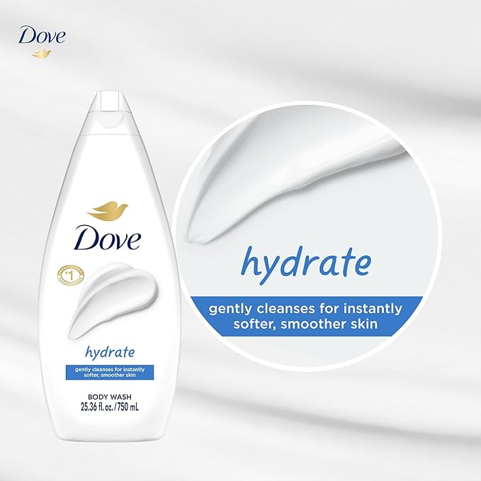 Dove Body Wash Hydrate 4-Pack – Moisturizing Cleanser for Smooth, Soft Skin, 25.36 Fl Oz Ea
