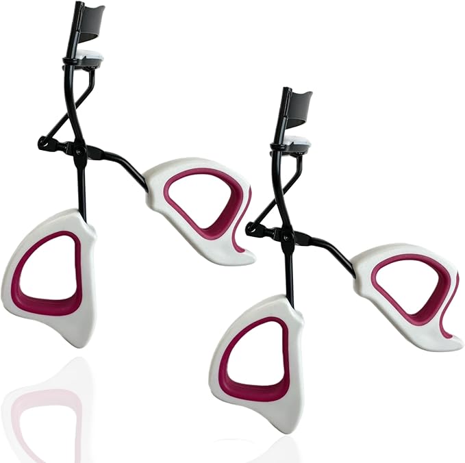 2 Precision Comfort Hold Easy Grip Professional Eyelash Curler Long Lasting Lifted Eyelashes Ergonomic Comfort Hold Voluminous Curls in Seconds Non-Slip Finger Grip (x2 Pink/White)