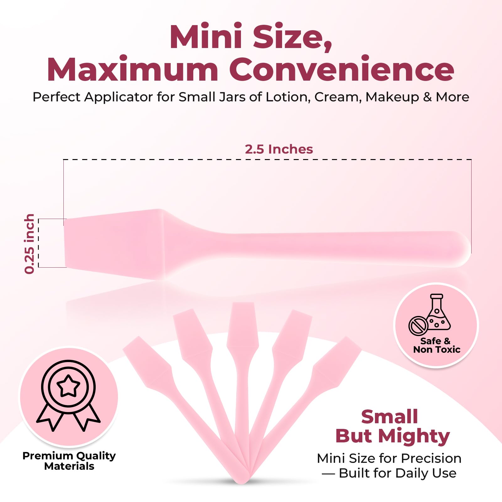 Kopperko Mini Face Cream Spatula (2.5", 500 Pack) - Small Lotion Spatula Tool for Skincare, Creams & Crafts | Skincare Applicator for Mixing, Cosmetic, Face Mask | Disposable Makeup Paddles | Pink
