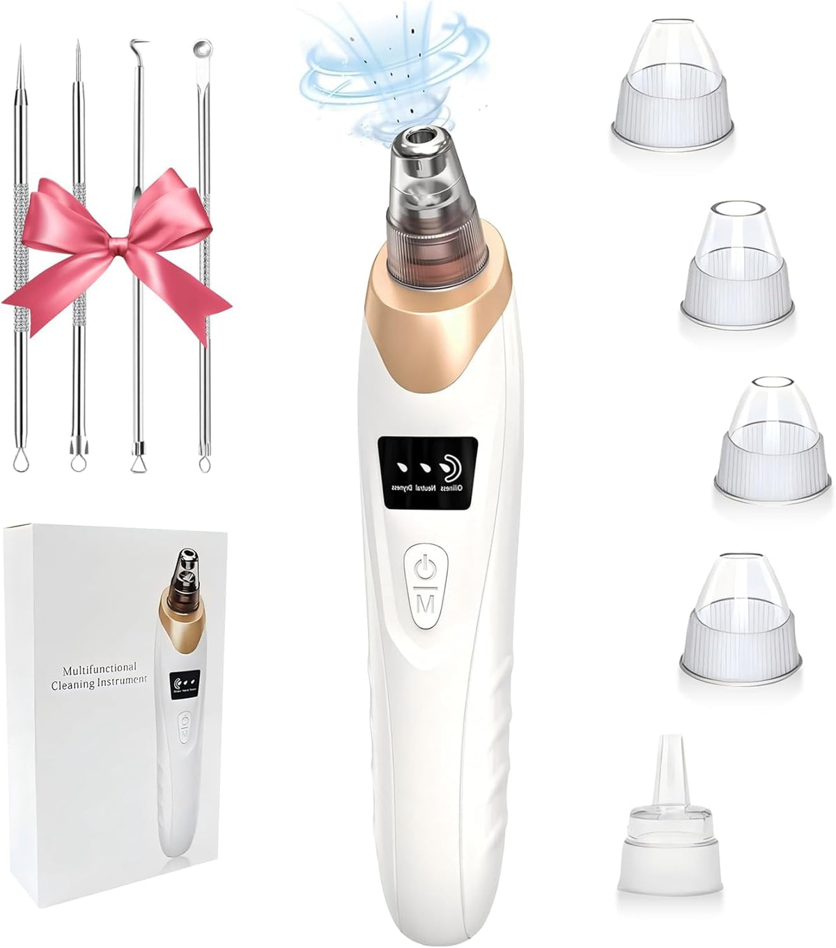 Blackhead Remover Vacuum - Professional Blackhead Extractor for Face with 3 Adjustable Suction Levels, USB Rechargeable Pore Cleaner, and 5 Interchangeable Probes (Off-White)