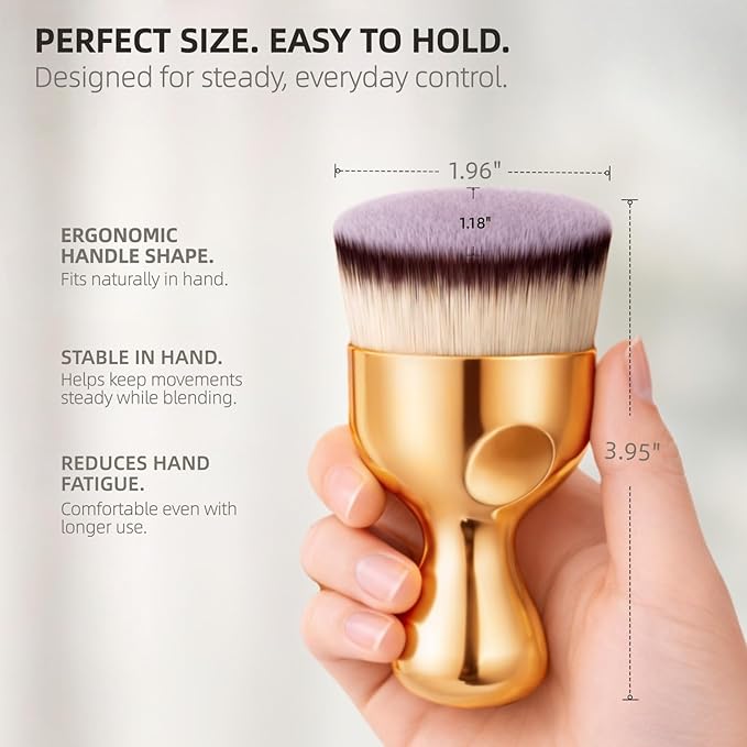 GOERTI Angled Kabuki Foundation Brush – High-Density Face & Body Blending Makeup Brush for Liquid Foundation, Bronzing Lotion, Concealer, Powder, Cream, Contouring, Streak-Free Self Tanner Applicator