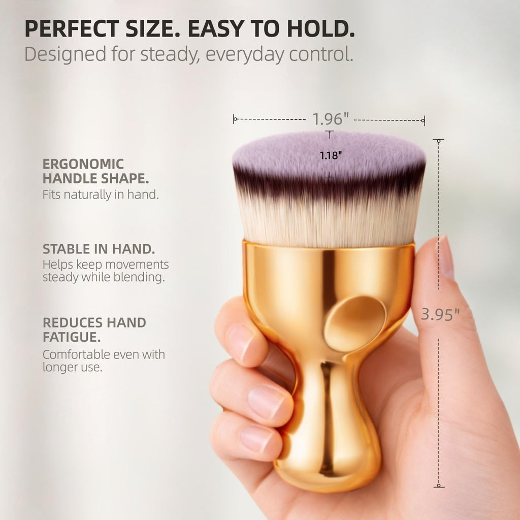 GOERTI Angled Kabuki Foundation Brush – High-Density Face & Body Blending Makeup Brush for Liquid Foundation, Bronzing Lotion, Concealer, Powder, Cream, Contouring, Streak-Free Self Tanner Applicator