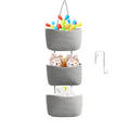 TeoKJ Over the Door Hanging Basket, 3-Tier Woven Cotton Wall-Mounted Storage Organizer Bag Decorative Hanging Nursery Baskets, Gray