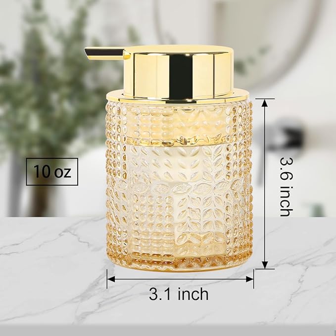 Fvstar Amber Glass Foaming Soap Dispenser, 2pcs Refillable Foam Soap Dispenser with Gold Pump, Glass Lotion Container Bottle for Kitchen and Bathroom Countertop,Wide-Mouthed and Easy to Press