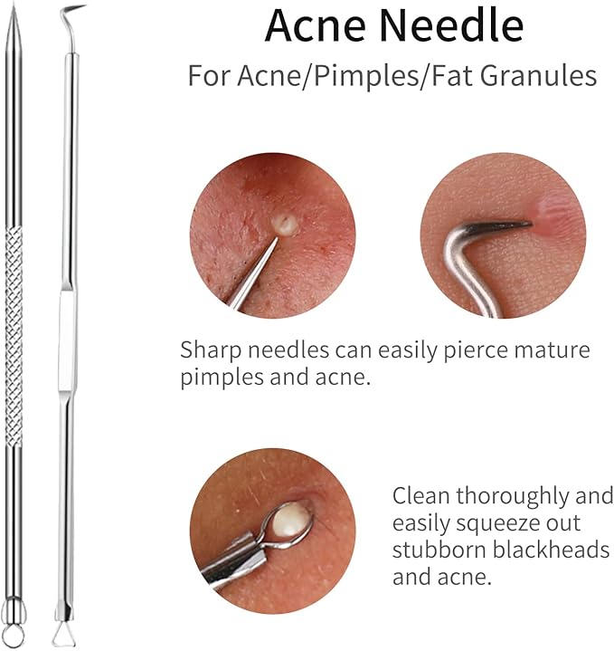 GERY Blackhead Remover Pimple Popper Tool Kit, 8 PCS Professional Stainless Steel Acne Needles, Comedone Extractor Whitehead Removal, Zit Popping Treatment & Pore Cleaner Set with Leather Case