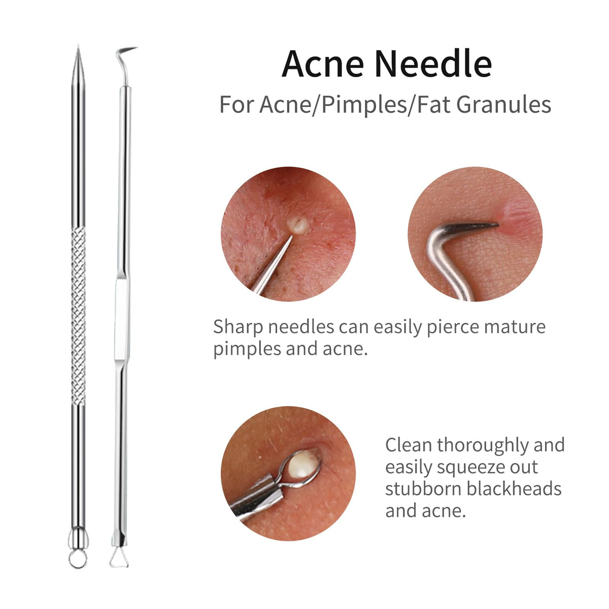 GERY Blackhead Remover Pimple Popper Tool Kit, 8 PCS Professional Stainless Steel Acne Needles, Comedone Extractor Whitehead Removal, Zit Popping Treatment & Pore Cleaner Set with Leather Case