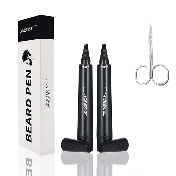 2PCS Beard Pencil Filler for Men - Sweat Proof, Water Resistance, Long Lasting & Natural Finish barber Pencil, Mustache Repair Shape(BLACK)