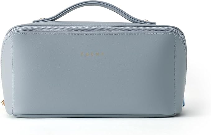 EACHY Travel Makeup Bag,Large Capacity Cosmetic Bags for Women,Portable Pouch Open Flat Toiletry Bag Make up Organizer with Divider and Handle