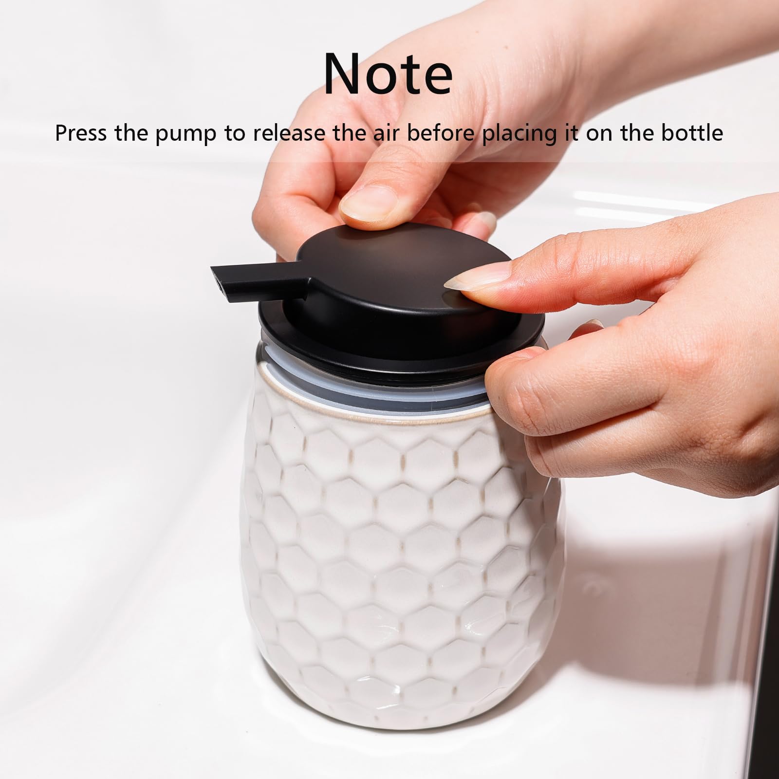 Soap Dispenser, 12 OZ Ceramic Liquid White Hand Soap Dispenser with Honeycomb Design for Kitchen or Bathroom, Refillable Dish Lotion Dispenser, ANTIS'S HOME