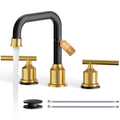 WOWOW Black Gold Bathroom Faucet 3 Hole, Widespread Vanity Sink Faucets