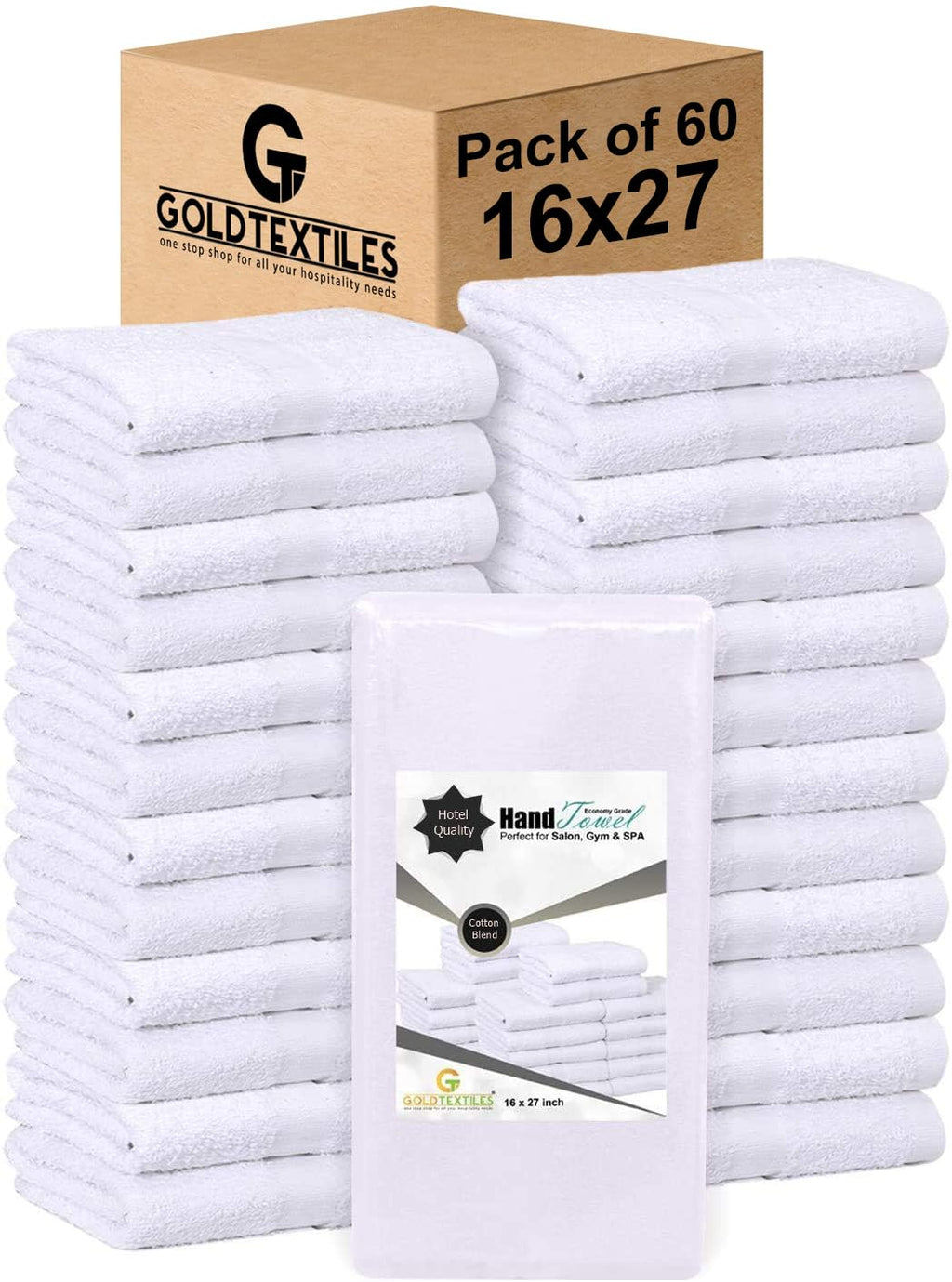 White 16x27 Inch Cotton Blend Economy Hand Towels Salon/Gym/Hotel Super use Absorbent Best for Kitchen,Janitorial,Home use Towels (60 Pack)