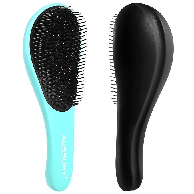 Aussumy 2 Pack Detangling Hair Brush - Detangler Hairbrush with Ultra Soft Bristles for Effortless Tangle Removal - For Dry Wet Damaged Curly Hair for Men Women Girls Boys Kids - Black & Green