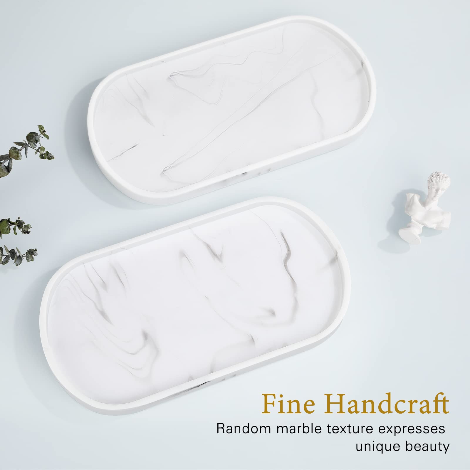 Luxspire 11.4" Oval Bathroom Tray for Countertop Organizer, Marble White