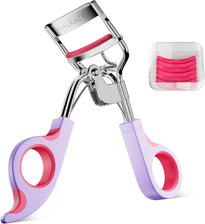 Eye Lash Curler with 6PCS Extra Replacement Pads, Superior Curling Effect Eyelash Curlers, Easy & Comfortable to Grip and Use, Perfect Gift for Her, Teenagers, Beauty Enthusiasts -Silver Purple Red