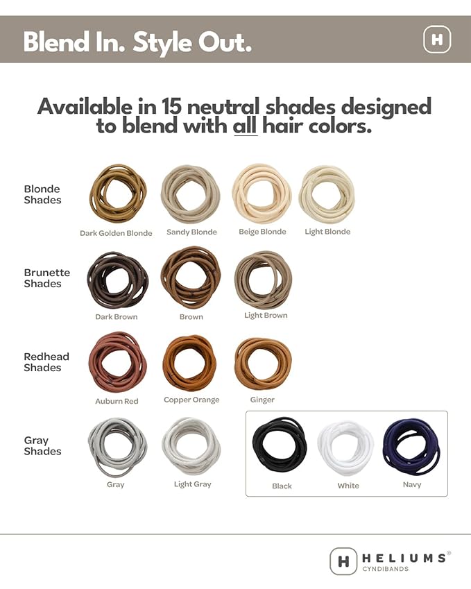 Heliums Small Hair Ties - Light Brown - No Damage Mini 1 Inch Reusable 2mm Elastics for Thin Hair and Kids, Neutral Ponytail Holders - 48 Count