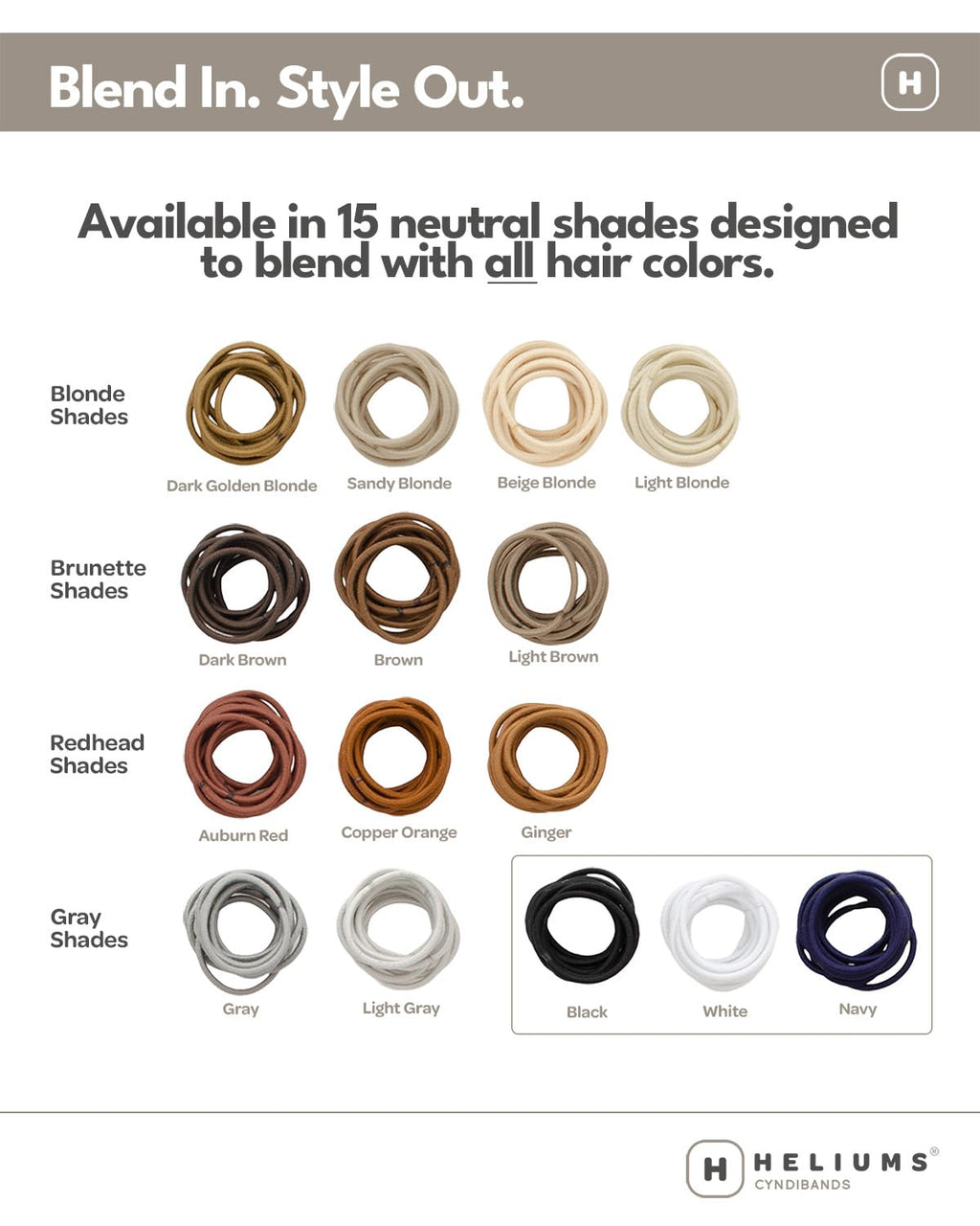 Heliums Small Hair Ties - Light Brown - No Damage Mini 1 Inch Reusable 2mm Elastics for Thin Hair and Kids, Neutral Ponytail Holders - 48 Count