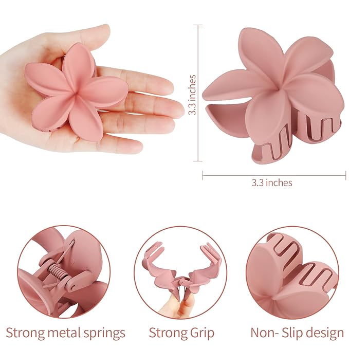 Sisiaipu Colorful Flower Hair Claw Clips - 6 Pcs Large Plumeria Clips for Thick and Thin Hair, Beach Accessories for Women and Girls