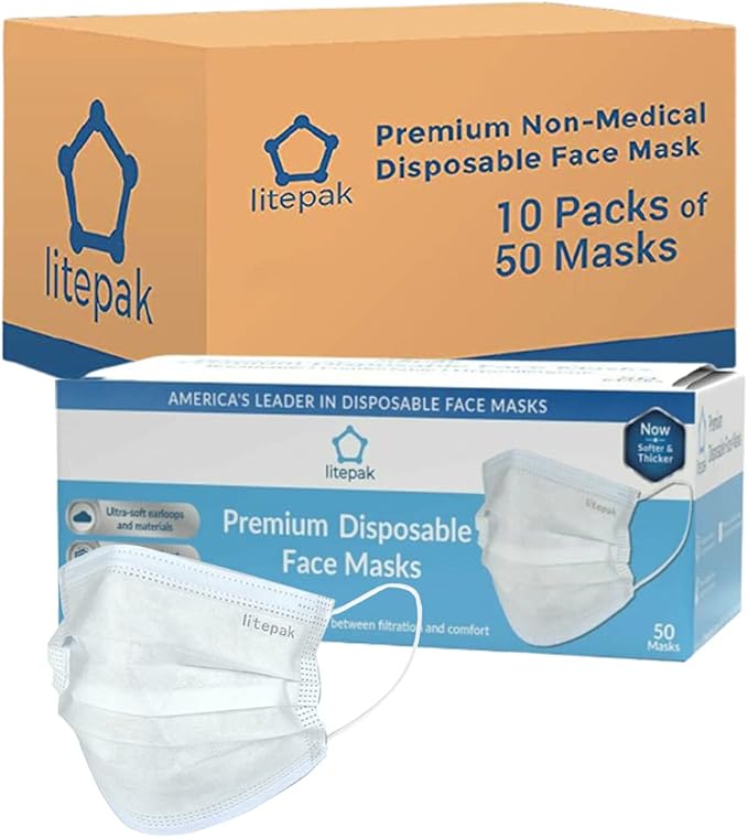 Litepak 500pcs Premium Disposable Face Mask SOFT 3ply Nose Wire - White