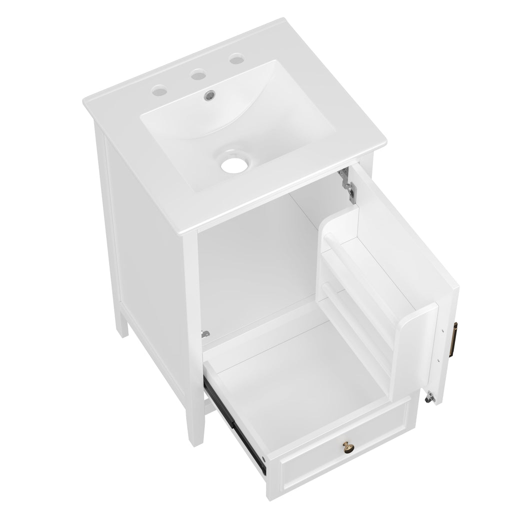 Bellemave 20 Inch Vanity with Sink, Free Standing Bathroom Vanity Cabinet with Soft Closing Door, Storage Rack, Drawer (White)