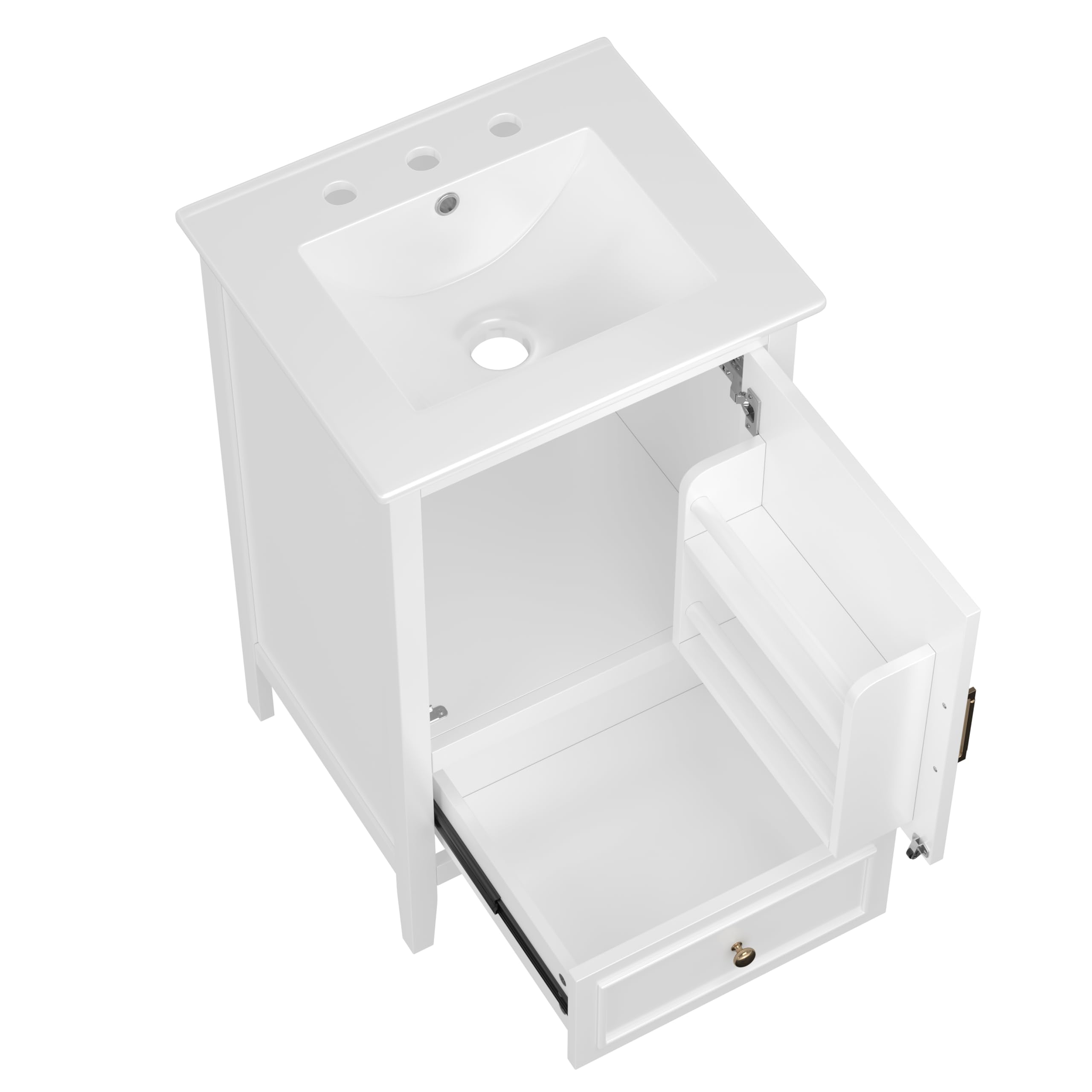 Bellemave 20 Inch Vanity with Sink, Free Standing Bathroom Vanity Cabinet with Soft Closing Door, Storage Rack, Drawer (White)