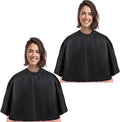 Short Barber Cape, Waterproof Nylon Salon Hair Cutting Cape, Makeup Artist Cape for Hair Dye, Comb-out, Styling, Shampoo (2 Pcs, Black)
