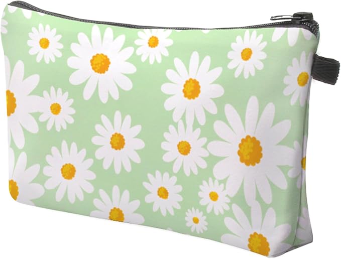 Aiphamy Cute Travel Makeup Bag Cosmetic Bag Small Pouch Gift for Women (Daisy Sage Green)