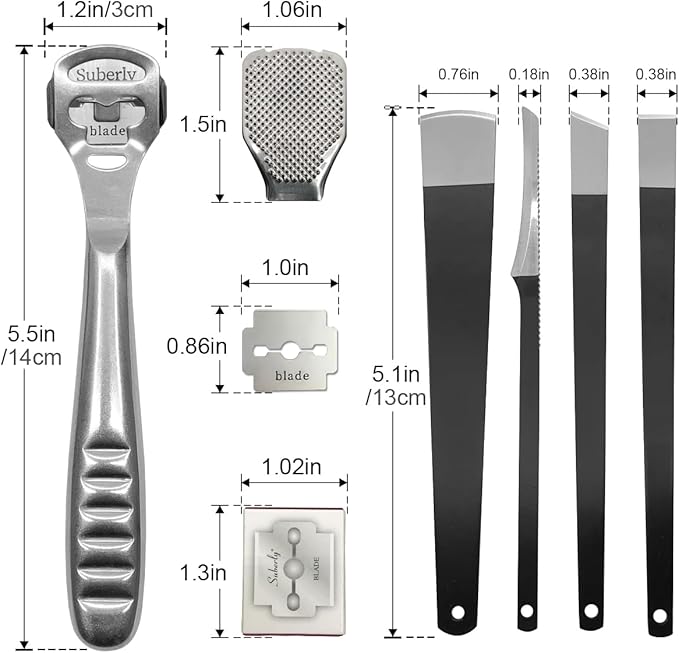 36 Pcs Callus Shaver for Feet Set, (1Stainless Foot File &1 Foot File Heads & 30 Replacement Slices Blades & 4 Pedicure Knife), Professional Callus Remover for Feet Tools for Wet and Dry Feet