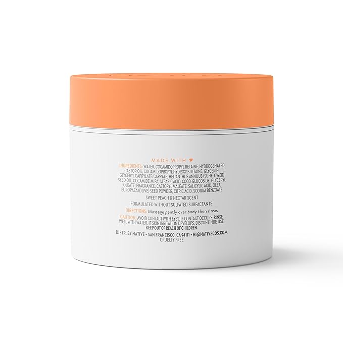 Native Exfoliating Body Scrub, Sweet Peach & Nectar Scent, Gentle Body Polish for Soft, Smooth Skin, Made without Sulfates, Parabens, or Dyes, 12 oz