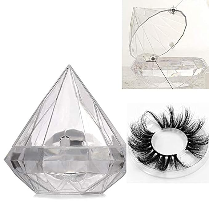 Healthcom 6 Pcs 25mm Clear Diamond Shape Empty False Eyelashes Packaging Box Case 3D Mink Lash Box Acrylic Eyelash Storage Box Holder with Trays Candy Gift Box DIY Makeup Lash Case for Women Girls