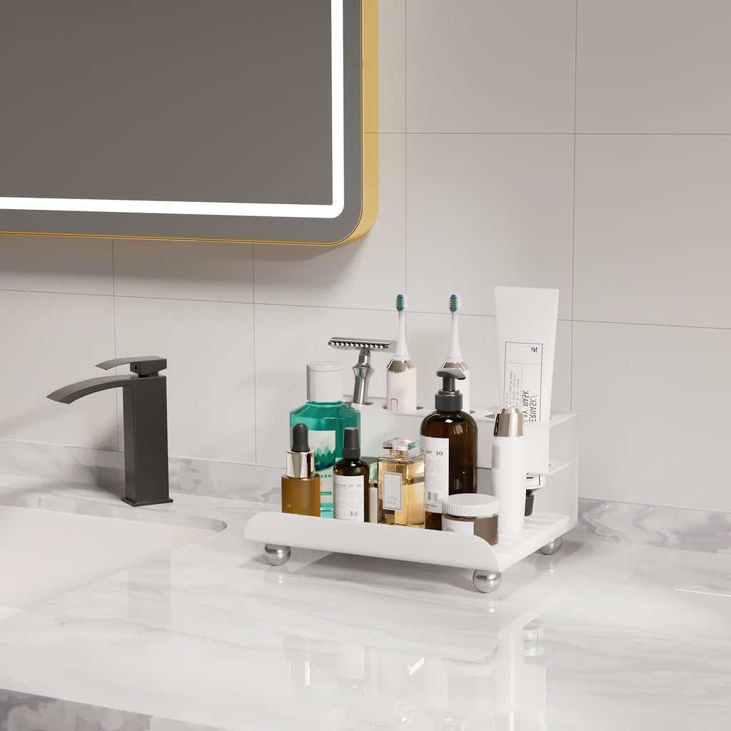 YOOLENS Quick Dry Electric Toothbrush Holder 4 Slots Metal Bathroom Counter Organizer for Toothpaste Razor Mouthwash, White
