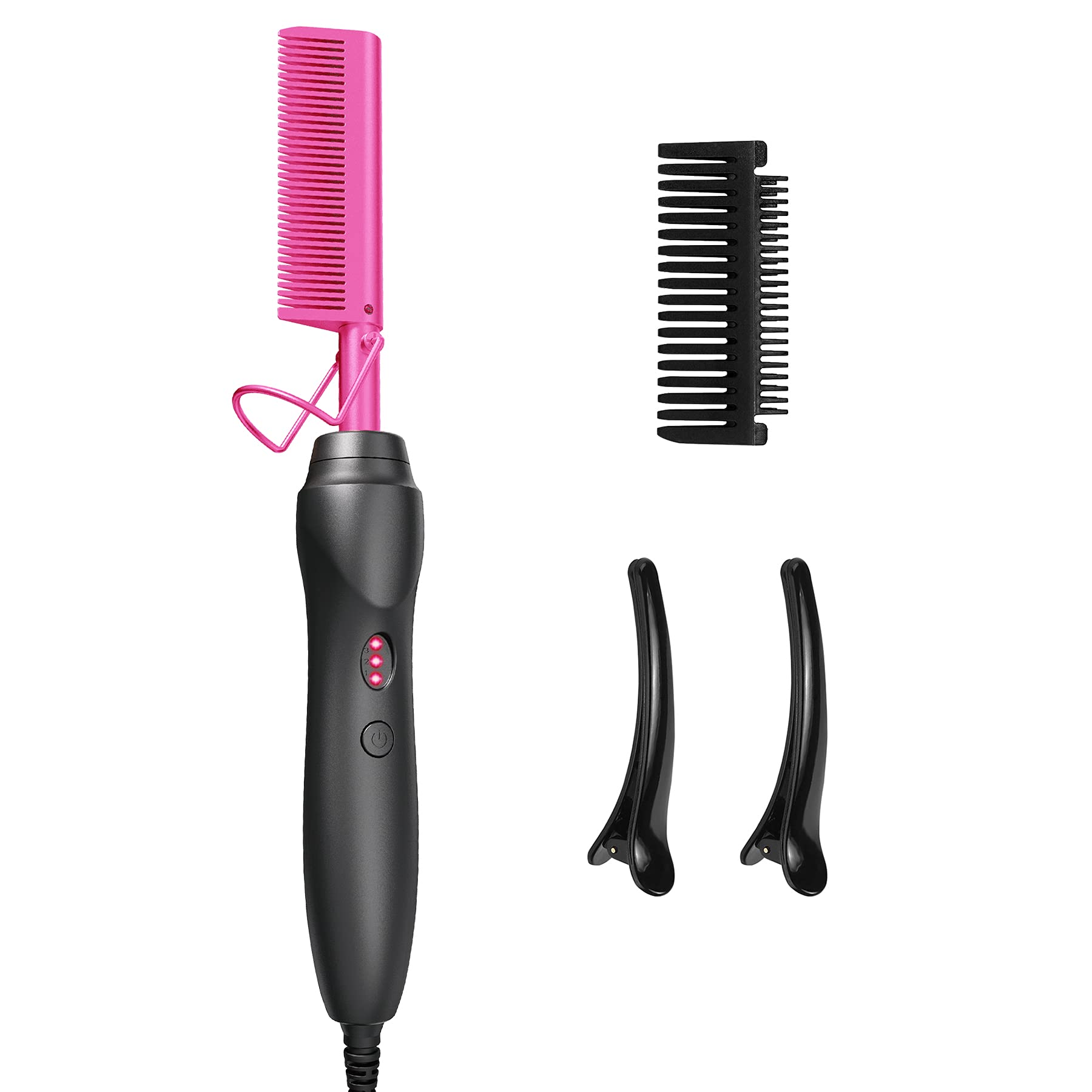 Hot Comb Hair Straightener Pressing Combs - Ceramic Electric Hair Straightening Comb, Curling Iron for Natural Black Hair Beard Wigs Holiday Gift - Pink